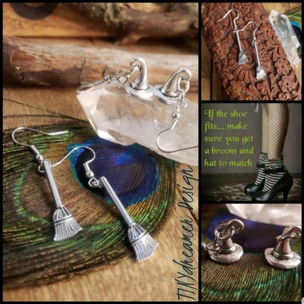 Witch Earrings Set Pointy HAT & BROOM earrings Wicked Wiccan Witchy earrings